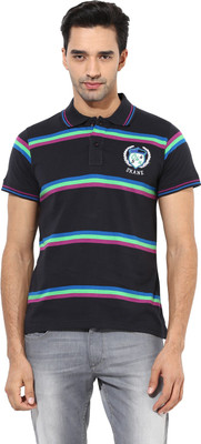 

Okane Striped Men's Polo Neck Black T-Shirt