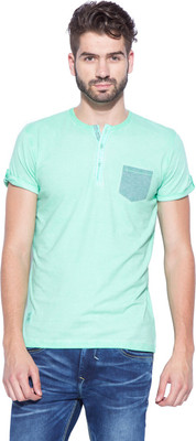 

Mufti Solid Men's Henley Light Green T-Shirt, Mint