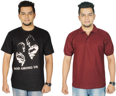 

Leo Clothing Printed Men's Round Neck Reversible Black, Maroon T-Shirt(Pack of 2)