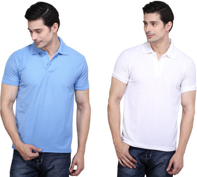 

Ilbies Solid Men' Polo Neck Multicolor T-Shirt(Pack of 2, Light blue - white