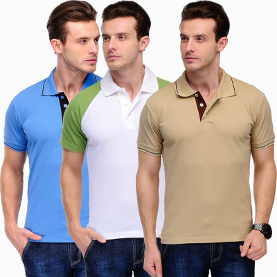 

Scott International Solid Men's Polo Neck Green, White, Blue, Brown T-Shirt(Pack of 3, Blue;brown;green;white