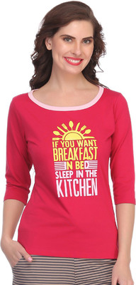 

Clovia Printed Women' Round Neck Pink T-Shirt, Hot pink