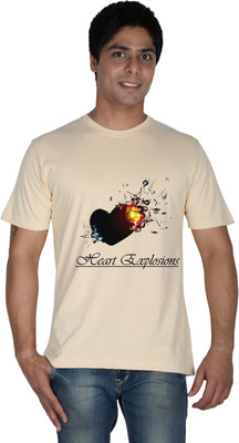 

Trendster Printed Men' Round Neck Yellow T-Shirt