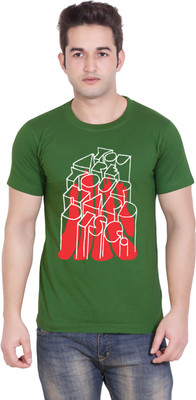 

Tantra Graphic Print Men's Round Neck Green T-Shirt, Olive green