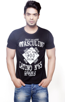 

Masculino Latino Printed Men' Round Neck Reversible Black T-Shirt