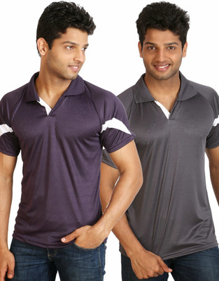 

Campus Sutra Solid Men Polo Neck Purple, Grey T-Shirt(Pack of 2