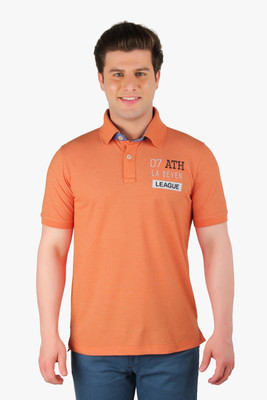 

La Seven Solid Men's Polo Neck Orange T-Shirt