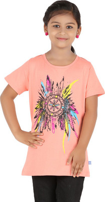 

Blue Girls Girls Printed T Shirt(Orange), Coral