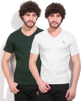 

Fort Collins Solid Men's V-neck Grey, Green T-Shirt(Pack of 2, Acro/b.green