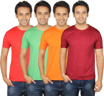 

Quetzal Solid Men's Round Neck Maroon, Orange, Red, Green T-Shirt(Pack of 4, Green;maroon;orange;red