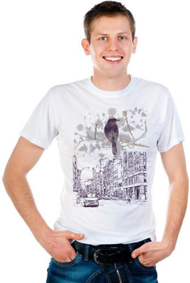 

6th Cross Graphic Print Men's Round Neck White T-Shirt