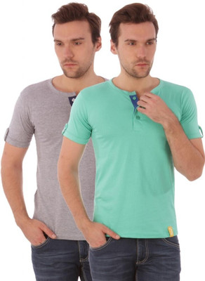 

Campus Sutra Solid Men Henley Grey, Green T-Shirt(Pack of 2), Grey;sea green