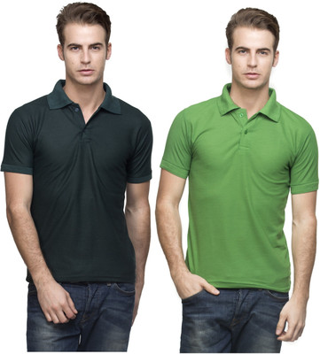 

Lambency Solid Men's Polo Neck Dark Green, Green T-Shirt(Pack of 2