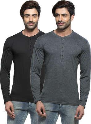 

Alan Jones Solid Men's Henley Black, Grey T-Shirt(Pack of 2, Black;dark grey