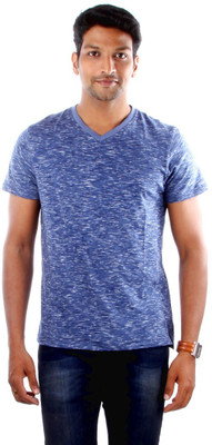 

Indian Terrain Solid Men's V-neck Blue T-Shirt, Steel blue