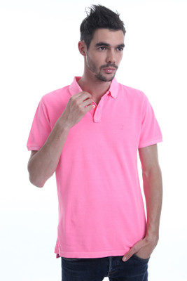 

Indian Terrain Solid Men's Polo Neck Pink T-Shirt, Hot pink