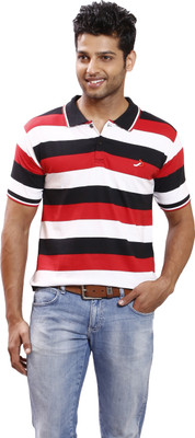 

Rightshape Striped Men's Polo Neck Red, Black, White T-Shirt, Black;red;white