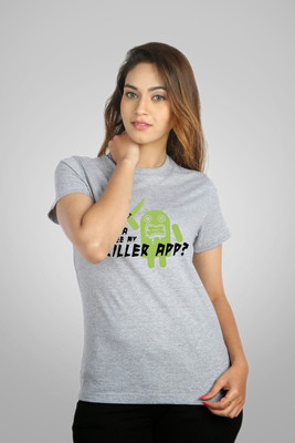 

Campus Sutra Printed Women's Round Neck Grey T-Shirt