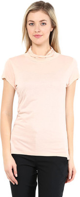 

Annabelle by Pantaloons Solid Women's Turtle Neck Pink T-Shirt