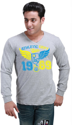 

Inkovy Graphic Print Men's V-neck Grey T-Shirt