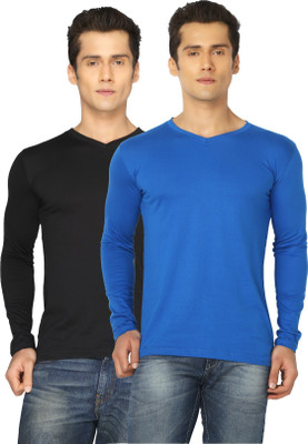 

Joke Tees Solid Men's V-neck Black, Blue T-Shirt(Pack of 2, Black;royal blue