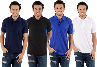 

Blaze Solid Men's Polo Neck Multicolor T-Shirt(Pack of 4, Black;navy blue;royal blue;white