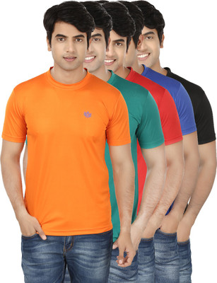 

French Circle Solid Men's Round Neck Multicolor T-Shirt(Pack of 5, Black;blue;green;orange;red