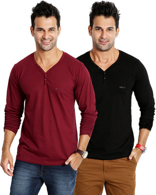 Rodid Solid Men's V-neck Maroon, Black T-Shirt(Pack of 2), Black;maroon