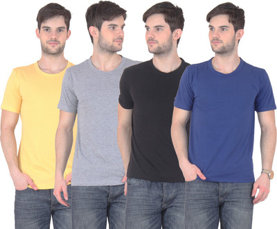 

E'Hiose Solid Men's Round Neck Multicolor T-Shirt(Pack of 4, Black;blue;grey;yellow