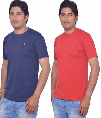 

Leaf Solid Men's Round Neck Blue, Red T-Shirt(Pack of 2
