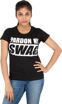 

Mighty Mojo Graphic Print Women's Round Neck Black T-Shirt