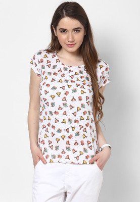 

Honey By Pantaloons Printed Women's Round Neck Beige T-Shirt, Ecru
