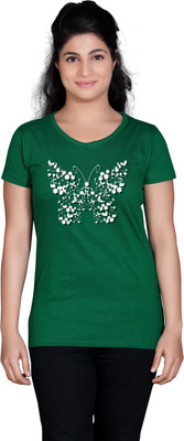 

Tantra Graphic Print Women's Round Neck Dark Green T-Shirt, Vivid green