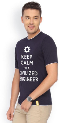 

Campus Sutra Printed Men Round Neck Blue T-Shirt