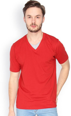 

Campus Sutra Solid Men V-neck Red T-Shirt
