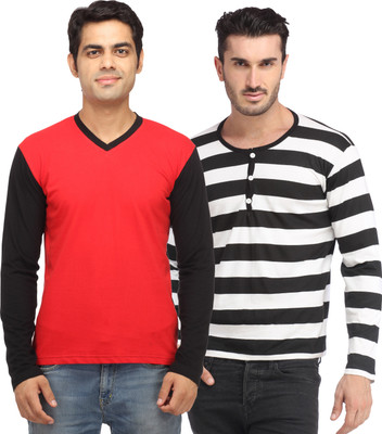 

Leana Solid Men' Fashion Neck Multicolor T-Shirt(Pack of 2, Multi