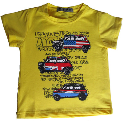

One Look Boys Printed Cotton T Shirt(Yellow, Pack of 1