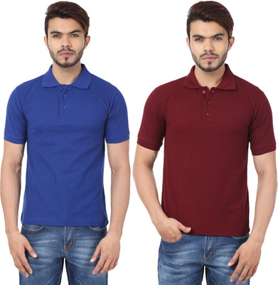 

Weardo Solid Men's Polo Neck Maroon, Blue T-Shirt(Pack of 2), Maroon;royal blue