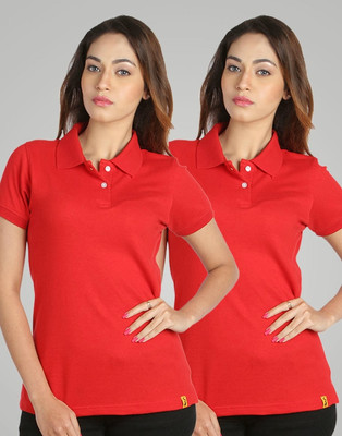 

Campus Sutra Solid Women's Polo Neck Red T-Shirt(Pack of 2)