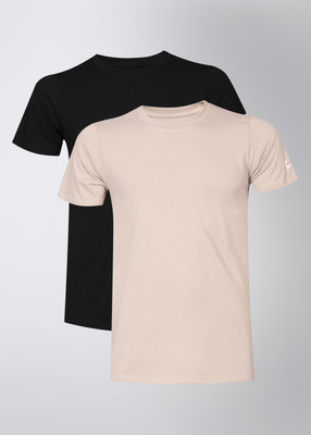 

Chromozome Solid Men's Round Neck Black, Beige T-Shirt(Pack of 2), Black & taupe khaki