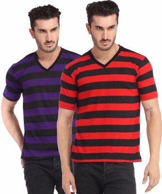 

Leana Striped Men's Henley Multicolor T-Shirt(Pack of 2