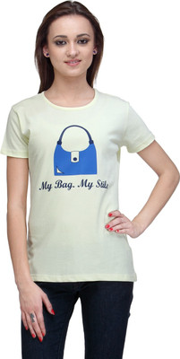 

Stilestreet Printed Women's Round Neck Yellow T-Shirt