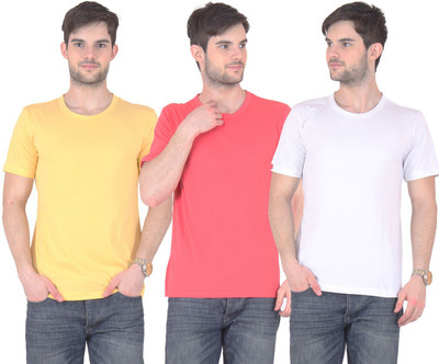 

FnMe Solid Men's Round Neck Multicolor T-Shirt(Pack of 3, Gajri;white;yellow