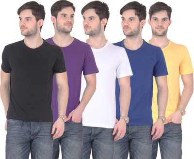 

FnMe Solid Men's Round Neck Multicolor T-Shirt(Pack of 5, Black;blue;purple;white;yellow