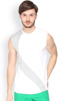

Campus Sutra Solid Men Round Neck White T-Shirt, White & grey