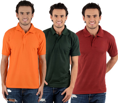 

Blaze Solid Men's Polo Neck Multicolor T-Shirt(Pack of 3, Dark green;maroon;orange