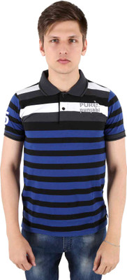 35% OFF on Punjabi Heritage Striped Men's Flap Collar Neck Blue T-Shirt