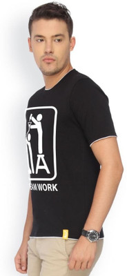 

Campus Sutra Printed Men Round Neck Black T-Shirt