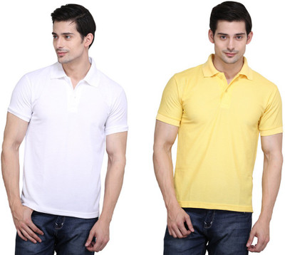 

Ilbies Solid Men's Polo Neck Multicolor T-Shirt(Pack of 2, White - yellow