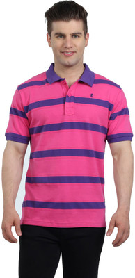 

The Cotton Company Striped Men's Polo Neck Pink, Purple T-Shirt